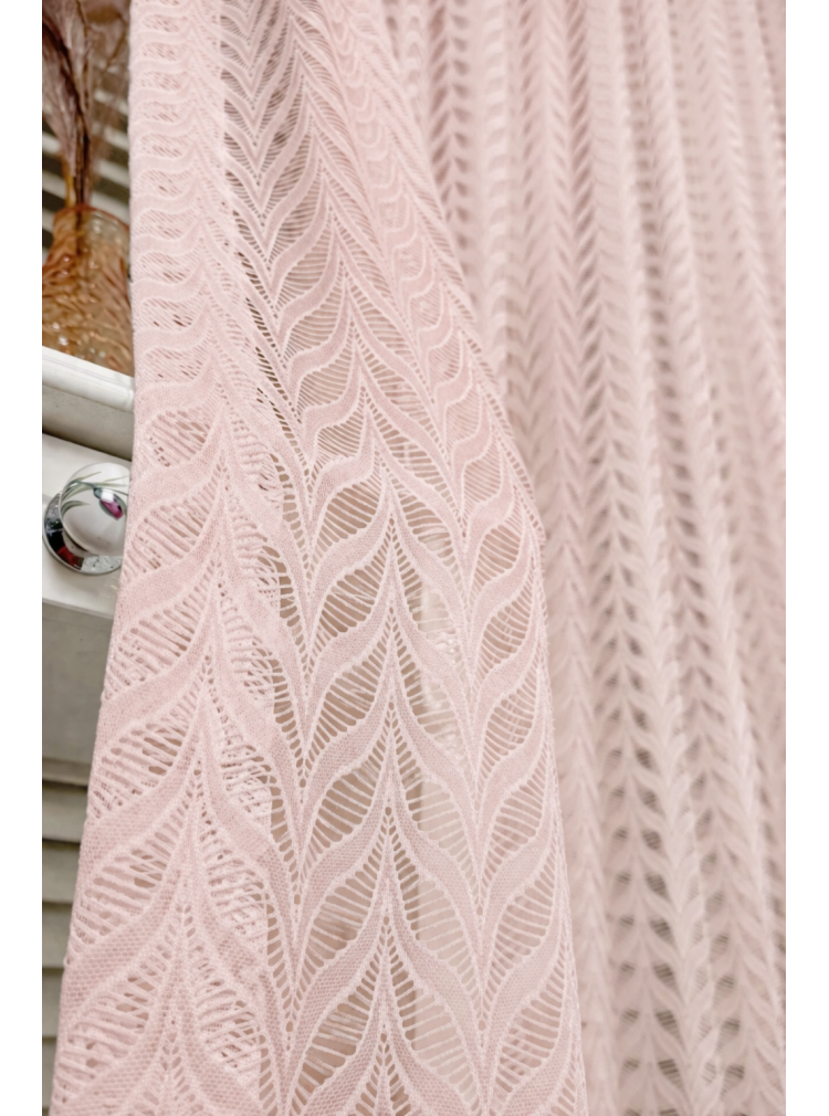 Pembe Pudra  Gri Şık Yaprak Desenli Tül Perde Modern Dokuma Salon Tülü Elegance Serisi